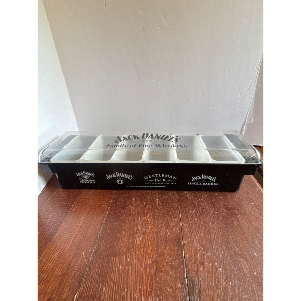 Jack Daniels Bar Condiment Garnish Tray‎ Caddy 6 Compartment Organizer Black